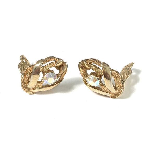 HOPE CHEST Earrings Clips Clip Ons AB Crystals Gold Tone Vintage - Picture 12 of 12